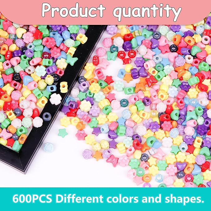 gmma pony bead shapes for friendship bracelets 600 pcs plastic assorted star heart flower round beads bulk for diy bracelet necklace jewelry making supplies