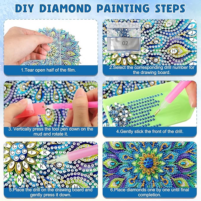 DOMROM Peacock Diamond Art Hanging Kits for Adults Beginners, Special Shaped Crystal Diamond Painting Peacock Pendant, DIY Diamond Art Suncatchers Animal for Home Garden Wall Decor Gift