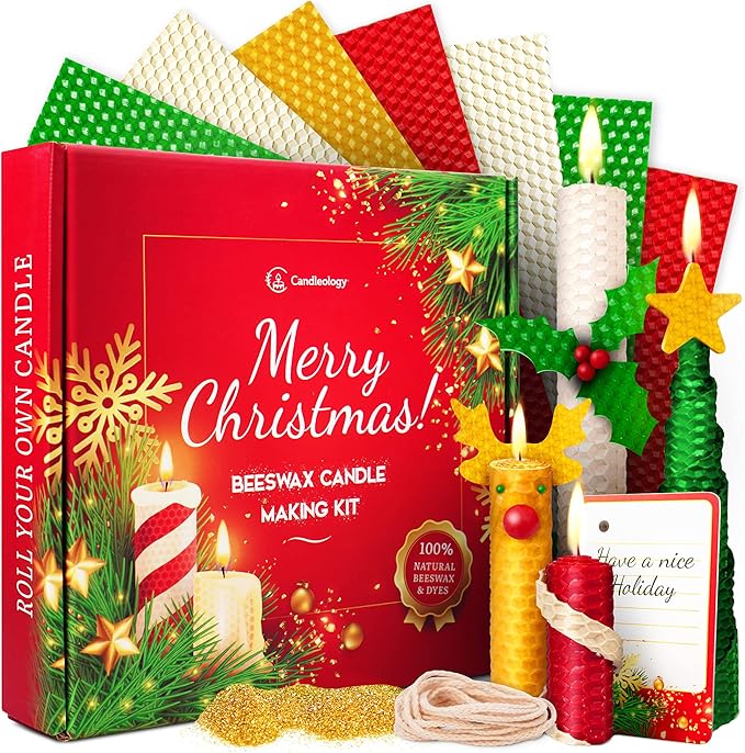 Christmas Candle Rolling Kit - Beeswax Candle Making Kit for Kids & Adults (Christmas, Hanukkah, Kwanzaa) - DIY Winter Candles Craft Project