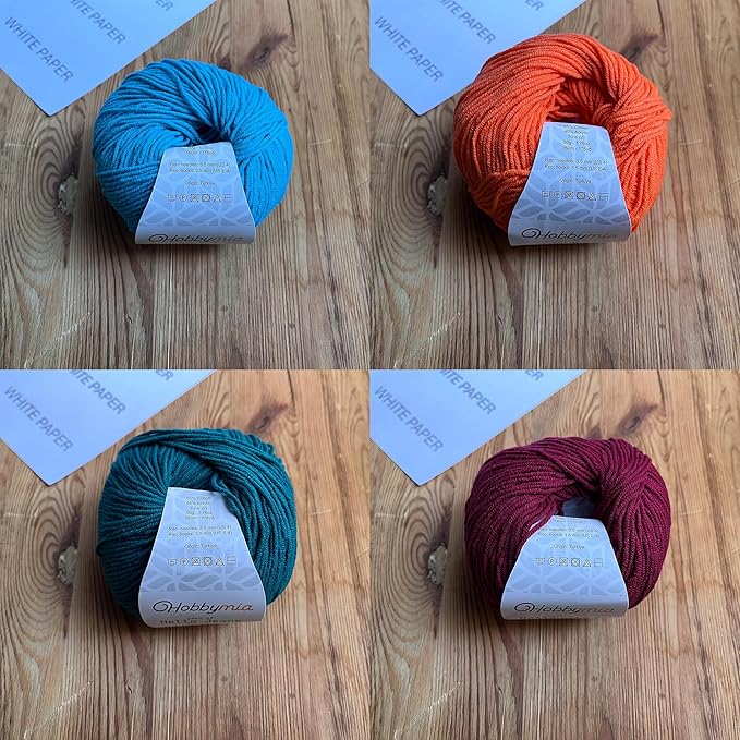 Cotton Yarn Kit - 4 Multicolor Balls Soft Sport Weight Yarn for Crochet & Amigurumi - 50g / 175yds Each & 10 Stitch Markers (H14 - Vibrant-1)