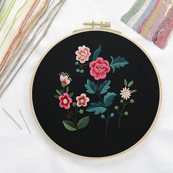 CREAWONDER Canvas Tote Bag Embroidery Kit with Pattern for Beginners, Arts and DIY Embroidery Crafts Kits for Adults, Include Instructions, Thimble, Embroidery Hoops, Color Threads and Tool