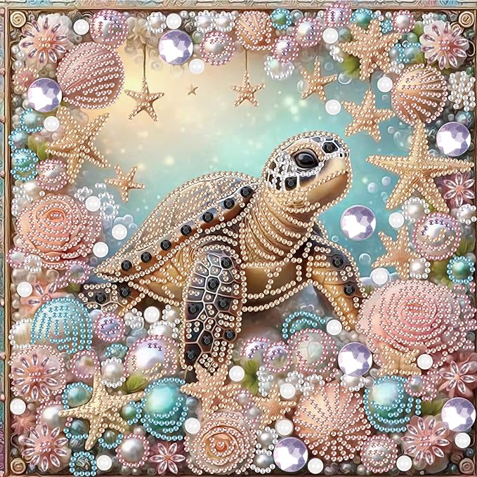 LazyFold Special Shape Diamond Art Kits for Beginners, Diamond ArtPainting Kits for Adults Sea Turtle, 5D Crystal Rhinestones Diamond Art Painting for Home Wall Decoration Gift 12×12inch