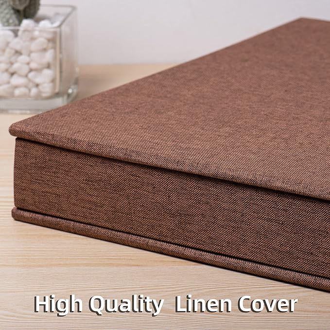 Large Photo Album Self Adhesive 4x6 5x7 3x5 8.5x11 Scrapbook Magnetic Album DIY Scrap Book Length 13 x Width 12.8 (Inches) 120 Sticky Pages Linen Cover DIY Photo Album (Brown)