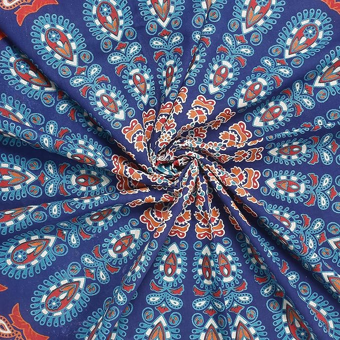 bless international handmade indian hippie bohemian psychedelic peacock mandala wall hanging college dorm beach throws table cloth bedding tapestry (golden blue white, poster(30x40inches)(76x101cms))