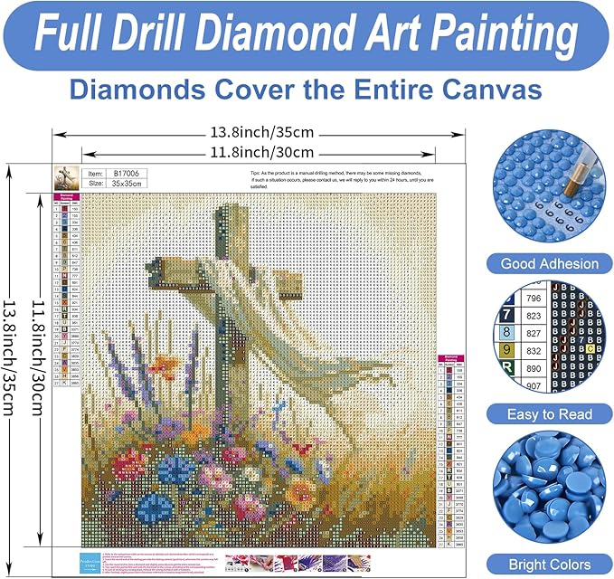 Camocin Diamond Art Kits for Adults Cross, 5D Religious Diamond Painting Kits for Adults Beginners, DIY Christian Full Round Dots Drill Gem Art Kit for Gift Home Wall Decor 14 x 14 Inch