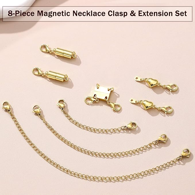 KRFY Extra Strong Magnetic Necklace Clasps and Closures, Necklaces Separator for Layering Stacks, Necklace Chain Extenders for Women, Magnet Detangler Clasp Bracelet 8Pcs 16K Gold Plated