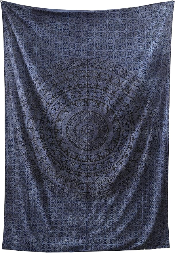 popular handicrafts twin mandala hippie tie dye psychedelic elephant tapestry wall hanging - indian maditation gypsy bohemian hippy dorm room decor blue82x54 inch