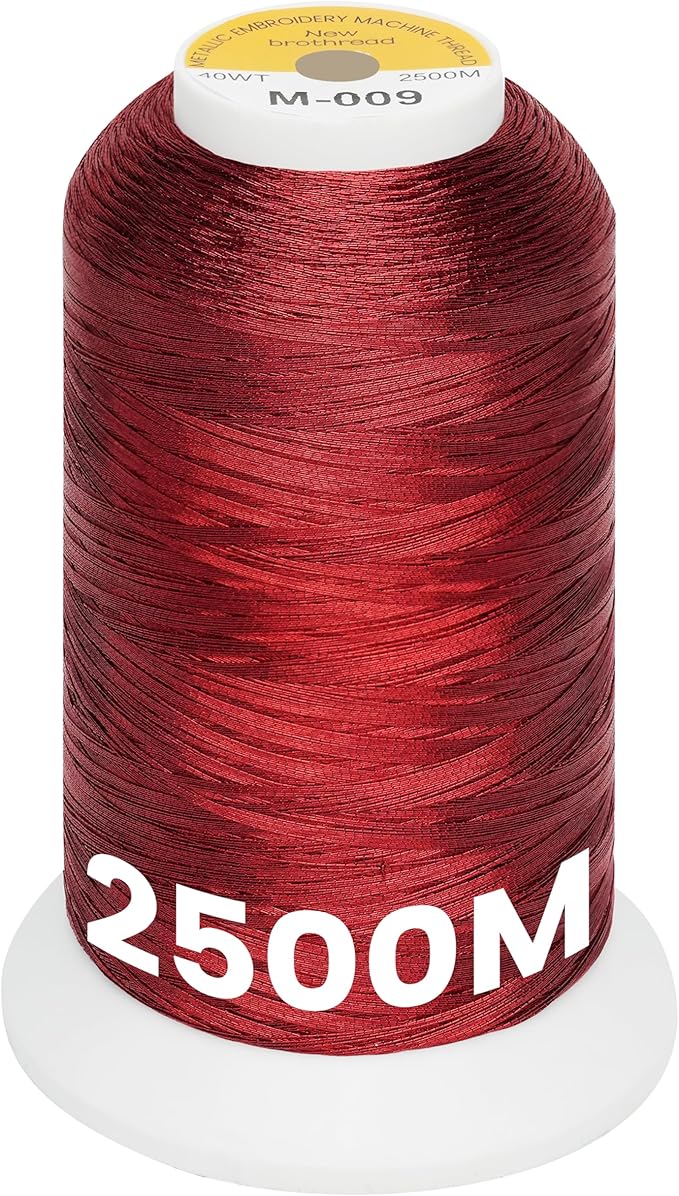 New brothread Single Huge Spool Metallic Embroidery Machine Thread 2500M (2735Y) Each for Commercial and Domestic Embroidery Machines - Christmas Red M-009