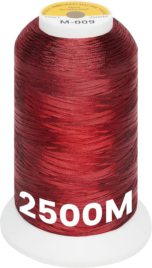 New brothread Single Huge Spool Metallic Embroidery Machine Thread 2500M (2735Y) Each for Commercial and Domestic Embroidery Machines - Christmas Red M-009