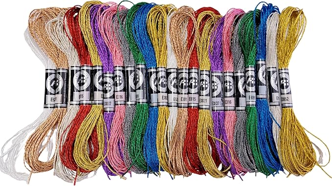 22 Skeins Gold Embroidery Thread Metallic Embroidery Floss Gold Embroidery Skein Threads Glitter Embroidery for DIY Embroidery Thread Crafts,8 m 12 Strands