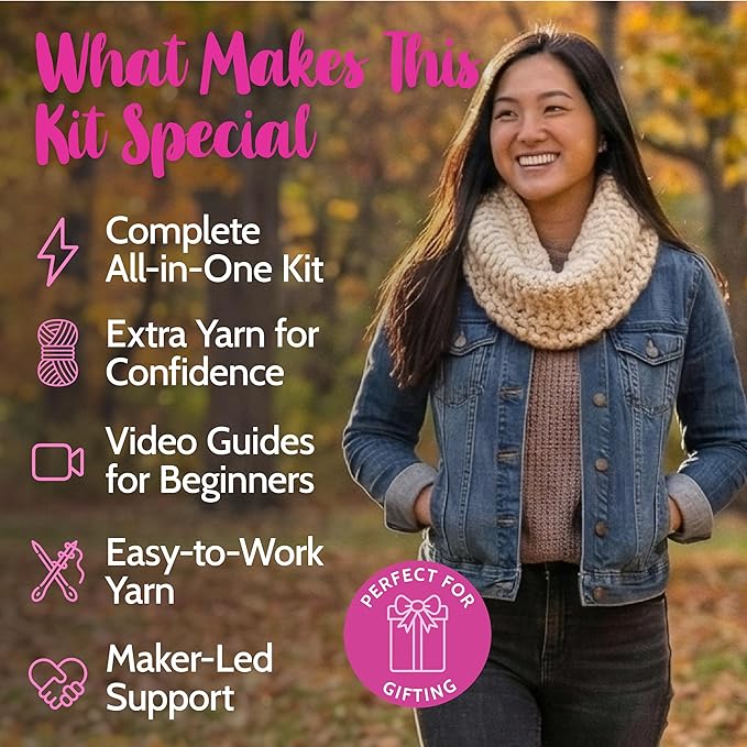KnitPal Crochet Weekend Wrap Kit for Confident Beginners – All-in-One Crochet Kit with Cotton Blend Yarn, Hook, Pattern & Video Tutorials (Pearl White)