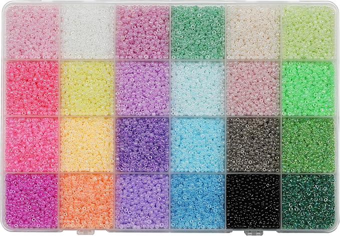 Size 2mm Glass Seed Beads 24 Ceylon Colors Total About 16800pcs,12/0 Small Seed Beads for Jewelry Making