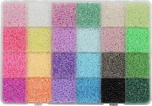 Size 2mm Glass Seed Beads 24 Ceylon Colors Total About 16800pcs,12/0 Small Seed Beads for Jewelry Making