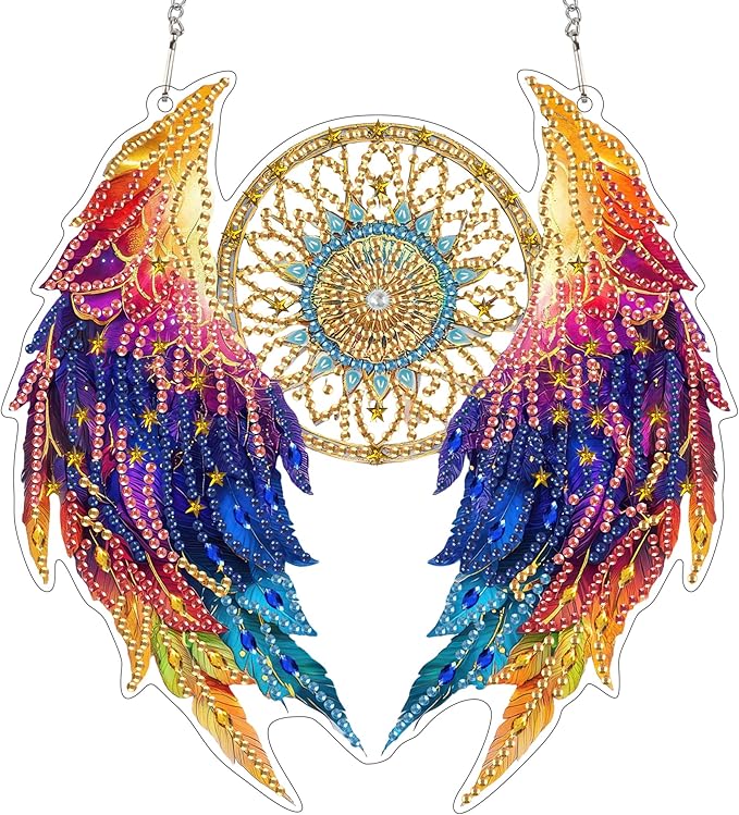 SKRYUIE Wing Hanging Diamond Art Kits for Adults Pendant Suncatcher, Special Shaped Crystal DIY Pearl Diamond Painting Kit, Gift for Mother Spring Summer Window Wreath Decor 7.48 x 7.32 Inch A32