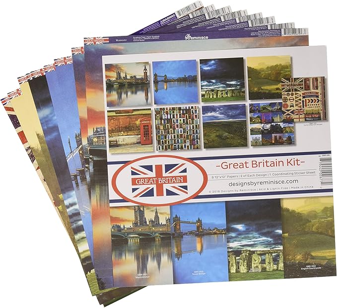 Reminisce Britain Scrapbook Collection Kit, Multi Color Palette 12-x-12-Inch