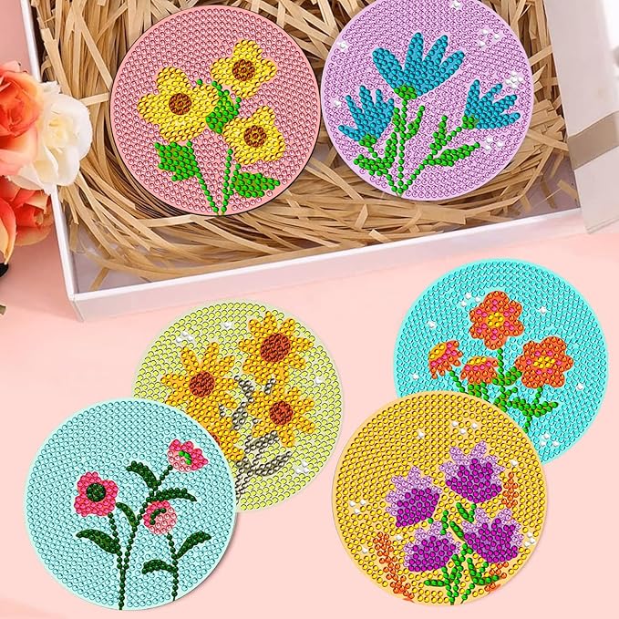 EWJRNSF 8 PCS Diamond Art Coasters Kit, Small Diamond Painting Coasters, Fall Diamond Art Kits for Adults Beginners, Arts and Crafts Supplies Item Sets with Holder