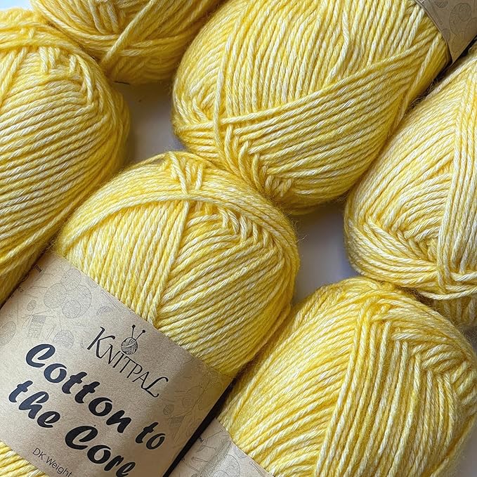 Cotton to The Core Cotton Yarn for Crocheting, 6-Pack (852 Yds / 300G), Free Patterns, Beginners Friendly - Soft Baby Yarn for Knitting - 3 DK Light Worsted Weight - Sunshine Yellow