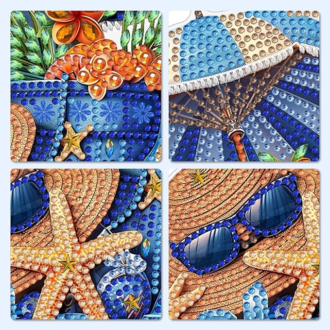 MXJSUA Beach Vacation Diamond Art Hanging Kits for Adults Beginners, DIY Acrylic Special Shaped Crystal Diamond Gem Drills Pendant Art Painting Ornament for Home Wall Decor Gift