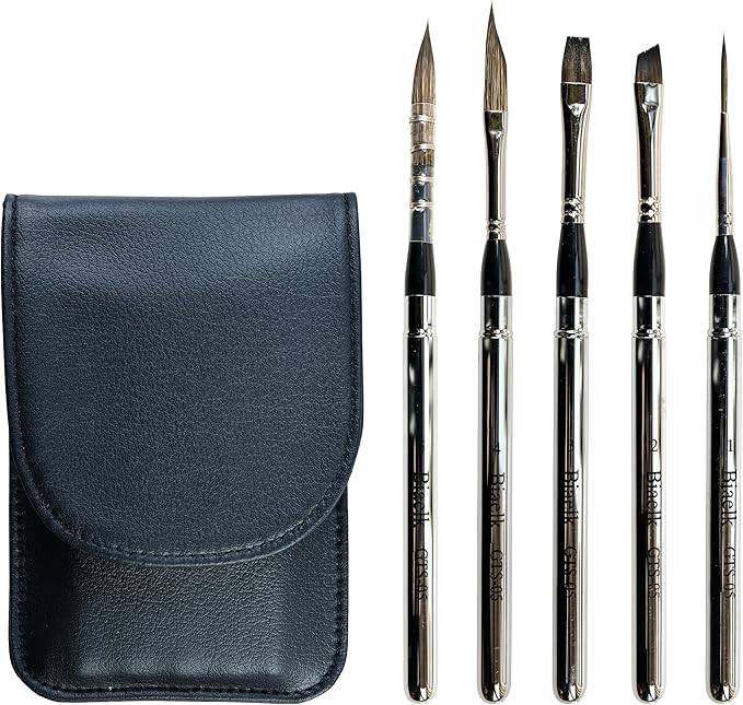 GTS-05 Travel Watercolor Brushes Set,5PCS Professional Paint Brushes, Face,Miniature,Dagger,Flat,Round Paint Brushes for Watercolor,Gouch,Acrylic