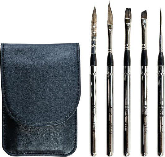 GTS-05 Travel Watercolor Brushes Set,5PCS Professional Paint Brushes, Face,Miniature,Dagger,Flat,Round Paint Brushes for Watercolor,Gouch,Acrylic