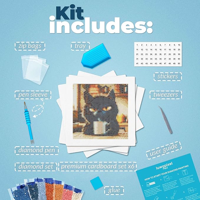 LuwoArte 6 Pack Diamond Painting Kits for Adults – Naughty Cats-Themed Diamond Art Kits–DIY Full Drill Paint Gem Art for Adults – Brilliant 5D Diamond Painting Kit – Relaxing Craft for Home Wall Décor