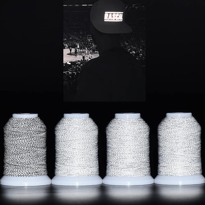 New brothread 4 Spools Reflective Embroidery Machine Thread (3 White +1 Black) 30WT 500M(550Y) Each Spool for Embroidery, Quilting and Sewing