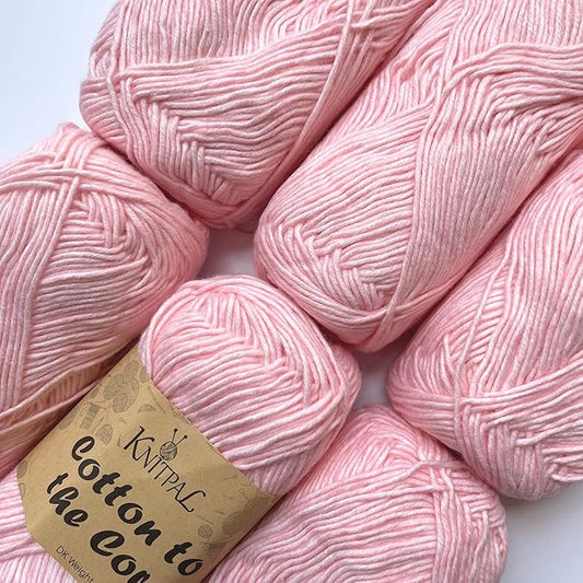 KnitPal Cotton to The Core Cotton Yarn for Crocheting, 6-Pack (852 Yds / 300G), Free Patterns, Beginners Friendly - Soft Baby Yarn for Knitting - 3 DK Light Worsted Weight - Blush Pink