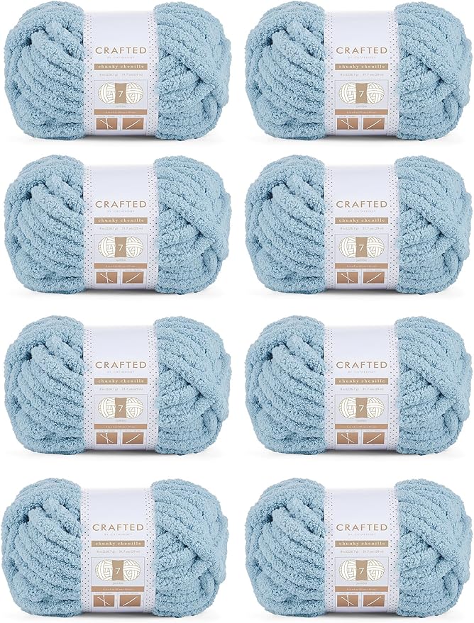 Crafted By Catherine Chunky Chenille Yarn - 8 Pack (8 oz / 227 g, 31.7 Yards Each Skein), Slate Blue, Gauge 7 Jumbo