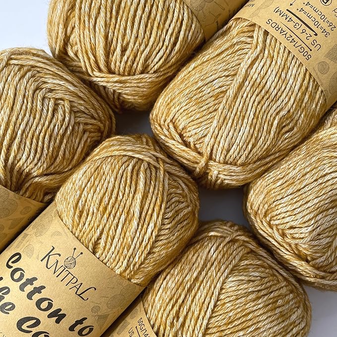 Cotton to The Core Cotton Yarn for Crocheting, 6-Pack (852 Yds / 300G), Free Patterns, Beginners Friendly - Soft Baby Yarn for Knitting - 3 DK Light Worsted Weight - Camel Brown