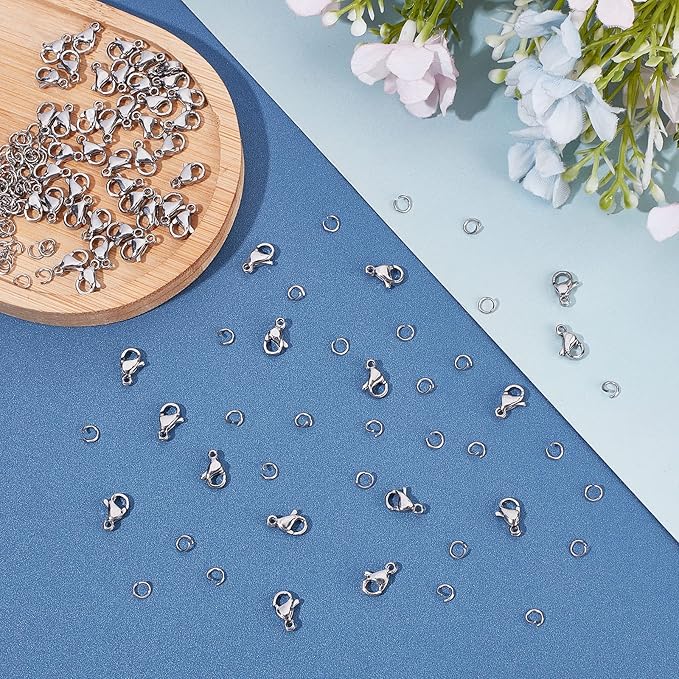 PH PandaHall 60pcs 304 Stainless Steel Lobster Clasps with 120pcs 4mm Open Jump Rings Jewelry Clasp Connector Bracelet Clips Closures for Earring Bracelet Necklace Pendants Waist Chain DIY Craft