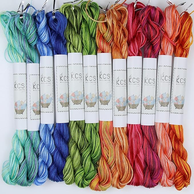 KCS Big skeins of 25 Meters Size 25 Color Variegated Cross Stitch Stranded Threads,12 skeins,11