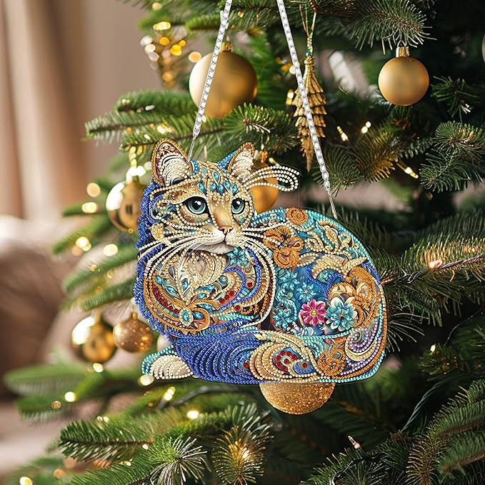 Nivvey DIY Hanging Diamond Art Pendant Painting Kit Cat, Acrylic Diamond Art Board Ornament for Adults,9.4x9.6inch