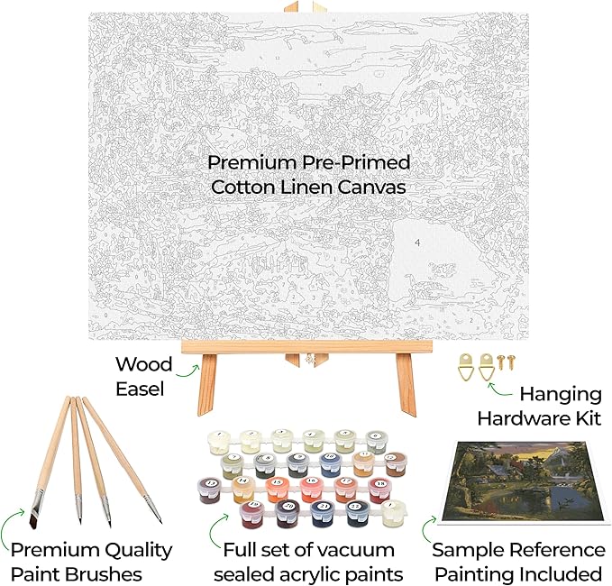 Ledgebay DIY Paint by Numbers Kit for Adults Framed Canvas Beginner to Advanced Paint by Numbers Kit Kits Include Acrylic Paint Set Brushes Tabletop Easel (Mountain Paradise 16" x 20" Framed)