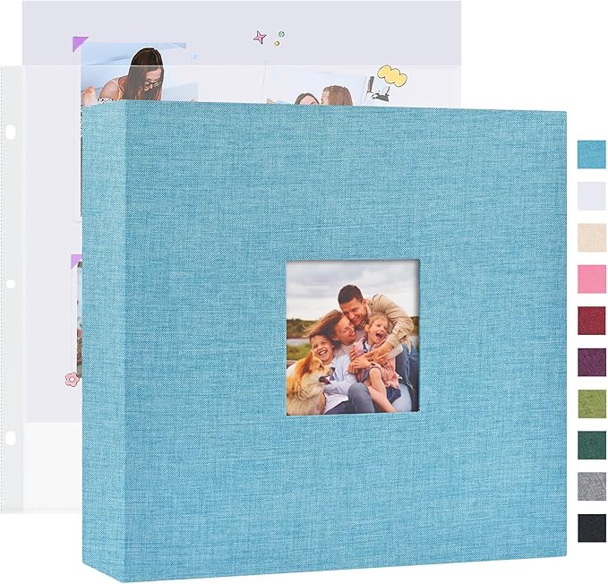 Mublalbum 10x10 Inch DIY Scrapbook Photo Album with 40 Plastic Sleeves 80 Pages Linen Cover 3 Ring Folder Binder for Wedding Baby Family and DIY Projects (Blue)