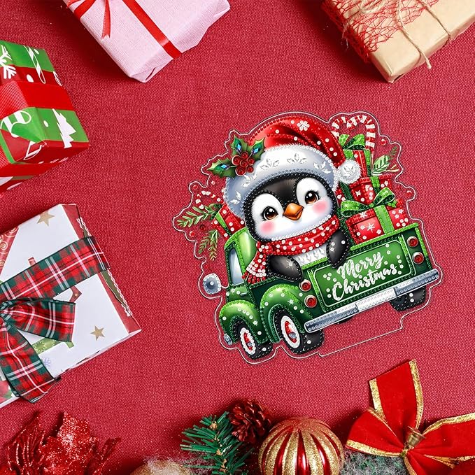 VODAPYC Christmas Penguin Diamond Art Tabletop Painting Kit, DIY Stand Up Double Sided Special Shaped Gnome Diamond Painting Desktop Ornament(Christmas Penguins Truck)