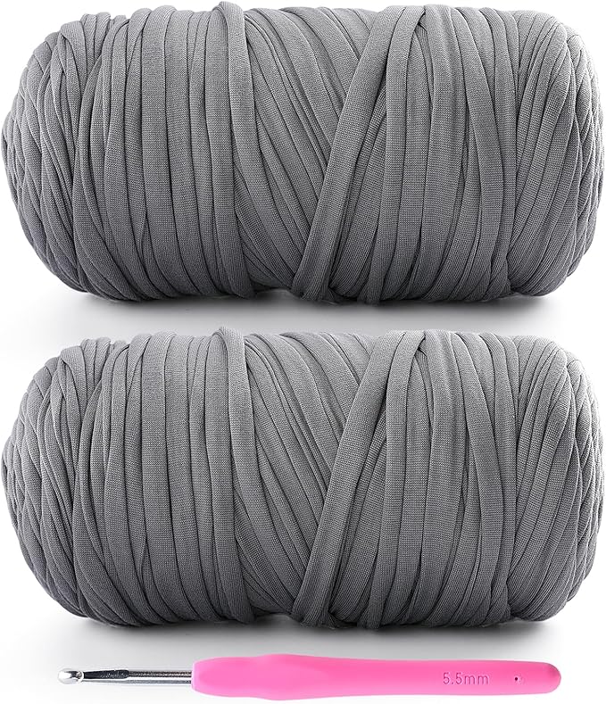 2 Pack T-Shirt Yarn for Crochet - 800 g/260 yds, Soft Elastic Fabric, Light Grey