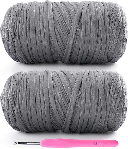 2 Pack T-Shirt Yarn for Crochet - 800 g/260 yds, Soft Elastic Fabric, Light Grey