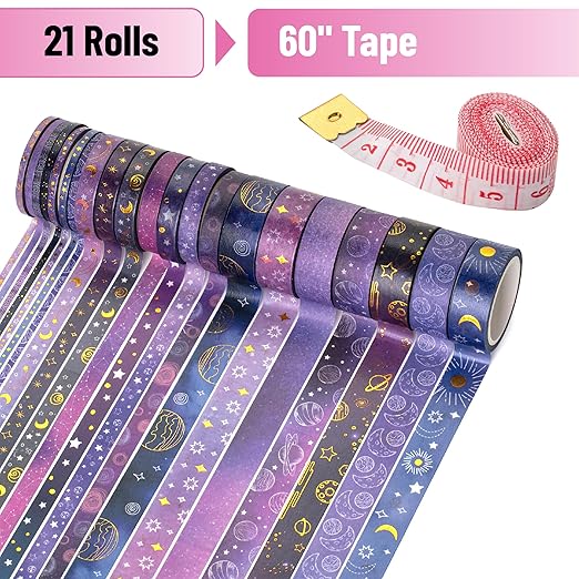 Mr. Pen- Washi Tape Set, 21 Rolls, Outer Space Design, Decorative With Measure Tape, Scrapbook Washi for Journaling, Craft