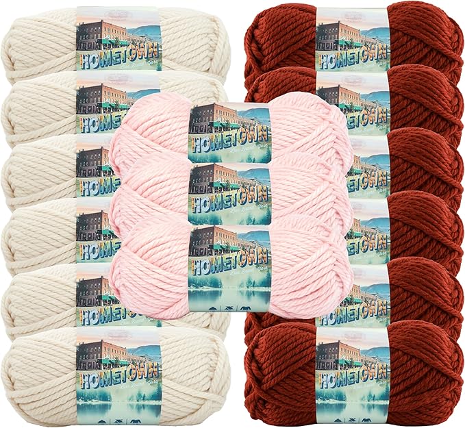 Lion Brand Yarn, Hometown Super Bulky Yarn, Valentine Pack, 15 Skeins