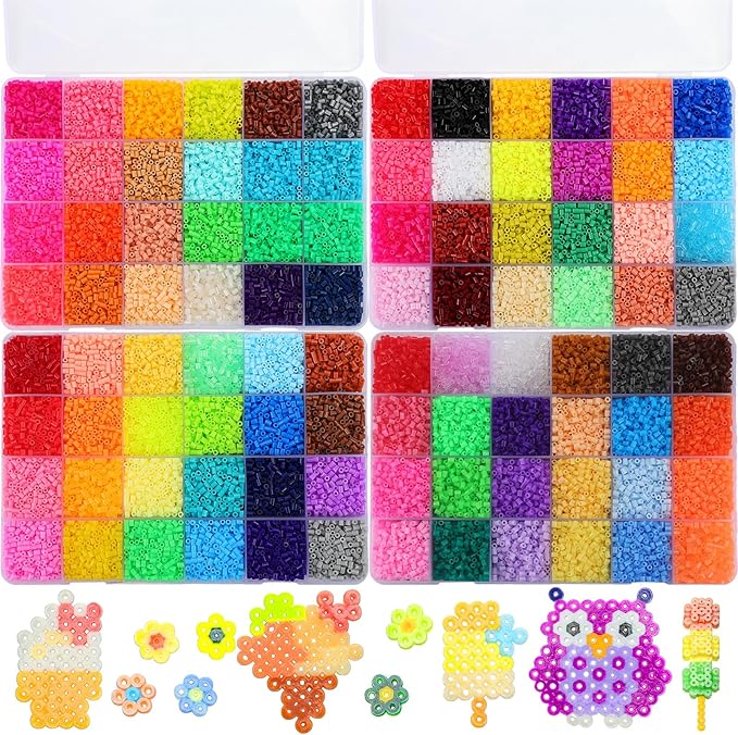 Lenwen 52000 Pcs Fuse Beads 96 Colors 2.6 mm Tiny Mini Fuse Beading Melty Beads with Pegboards Creative Refill Set Art Crafts for Girls Kids Beginners DIY Art Beading Party