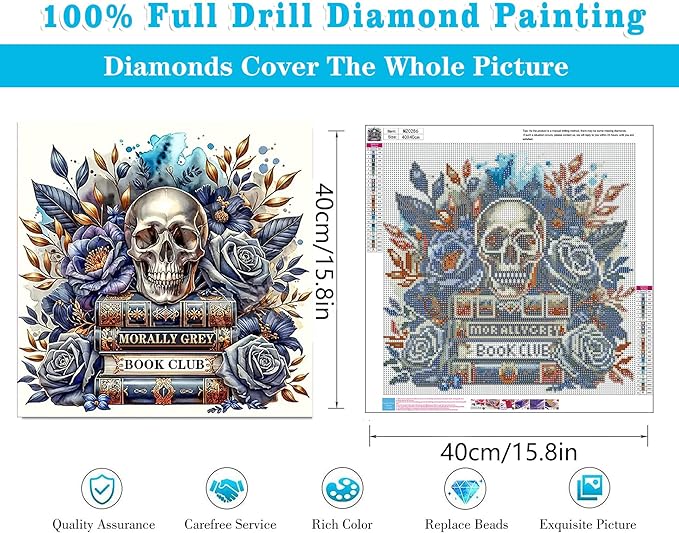 Meothan 5D Diamond Painting Kits for Adults Book Skull Diamond Art Kits for Adoults DIY Full Round Paint with Diamond Art Dots Skull Flowers Gem Art Painting Crafts for Home Wall Decor 15.7x15.7inch