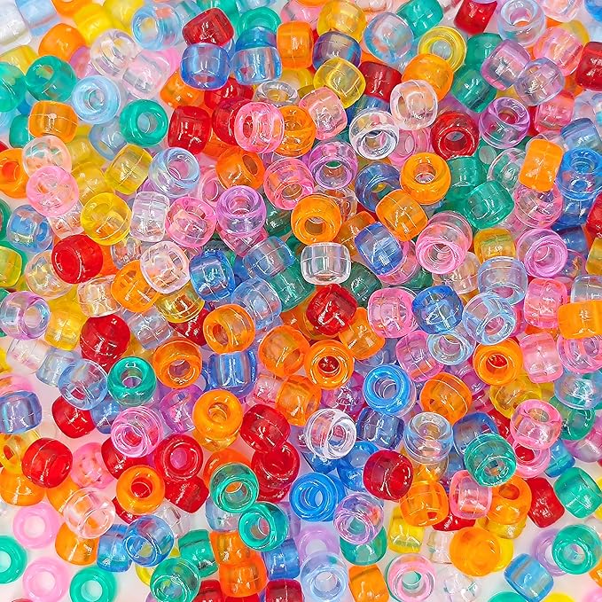 MIIIM 1000PCS 6x9mm Clear Pony Beads Bulk, Kandi Beads for Bracelets Making Kit, Hair Braids Craft for Jewelry Making (Clear Multi Color)