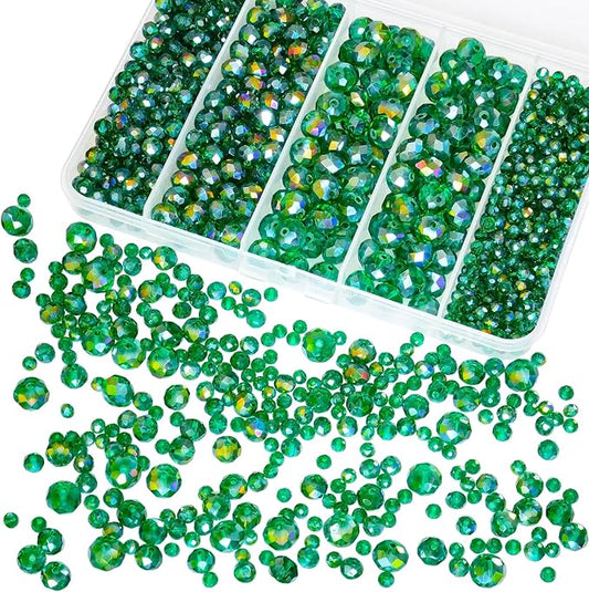 laopottbeads 800pcs 4/6/8/10mm crystal glass beads for jewelry making beads for bracelets necklace pendants making supplies(malachite green)
