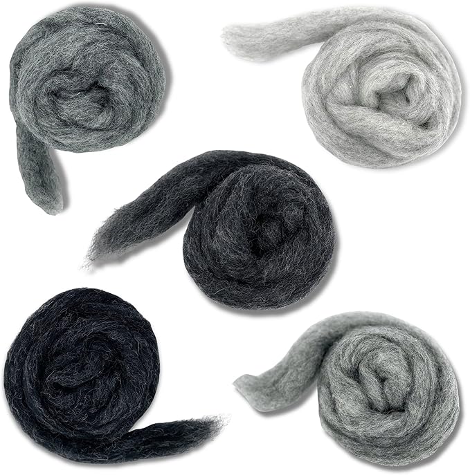 Corriedale Carded Sliver Wool Roving Variety Bundle | Best Core Wool for Needle Felting, Spinning, Wet Felting, Weaving, Dryer Balls, Yarn Roving - Ethically Sourced (Grey Spectrum)