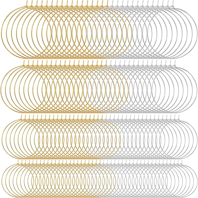 OIIKI 280PCS Earring Beading Hoops, 4 Sizes Gold/Silver Plated Hoop Earring Findings, Open Hoops, Metal Earring Rings, Round Earring Beading Decorative Accessories for DIY Jewelry Making, Parties