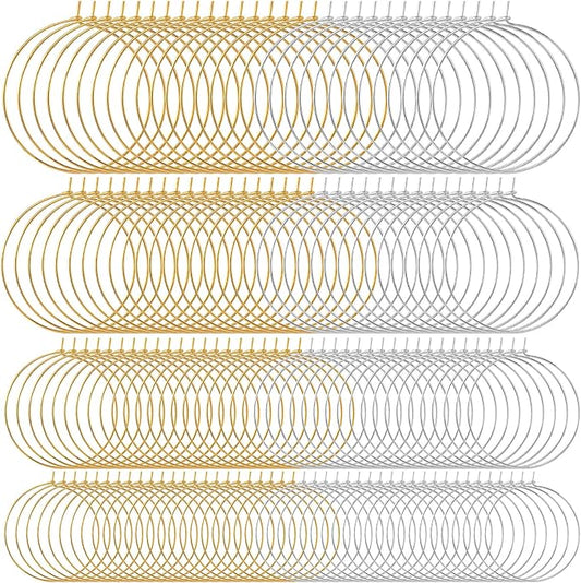 OIIKI 280PCS Earring Beading Hoops, 4 Sizes Gold/Silver Plated Hoop Earring Findings, Open Hoops, Metal Earring Rings, Round Earring Beading Decorative Accessories for DIY Jewelry Making, Parties