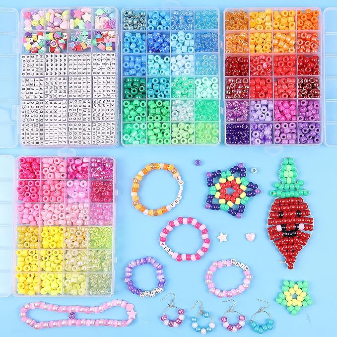 2600Pcs 72 Colors Pony Beads for Bracelets, 4 Box Rainbow Kandi Beads Bracelet Making Kit, Friendship Bracelet Kit with A-Z Letter Bead for Adults DIY Jewelry Making Crafts
