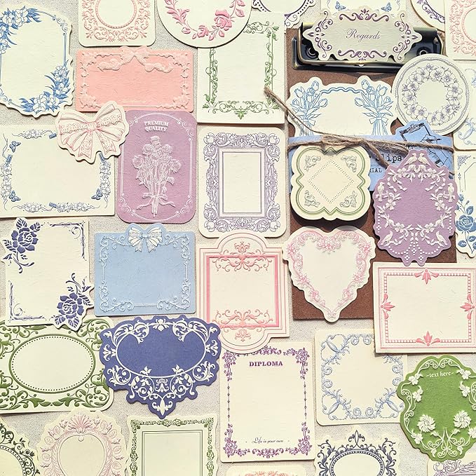 120 Pcs Embossed Scrapbooking Paper & Journaling Supplies, 160gsm Textured Scrapbook paper with Grass Fibers, Vintage Scrapbook Label Tags Set for Junk Journal Supplies, Card Making & DIY - 4 Boxes