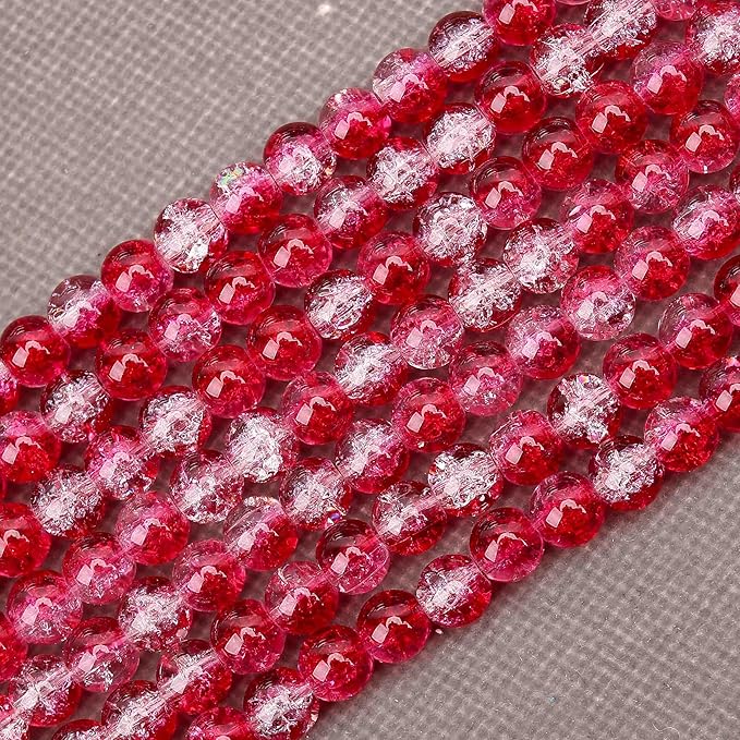 200PCs 8mm Red Crackle Glass Beads Bulk, Round Smooth Hole Glass Crystal Beads for Jewelry Making, DIY Bracelets, Necklaces, Bag Charms, Keychains and Craft Projects