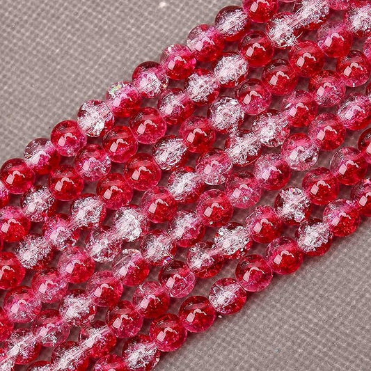200PCs 8mm Red Crackle Glass Beads Bulk, Round Smooth Hole Glass Crystal Beads for Jewelry Making, DIY Bracelets, Necklaces, Bag Charms, Keychains and Craft Projects